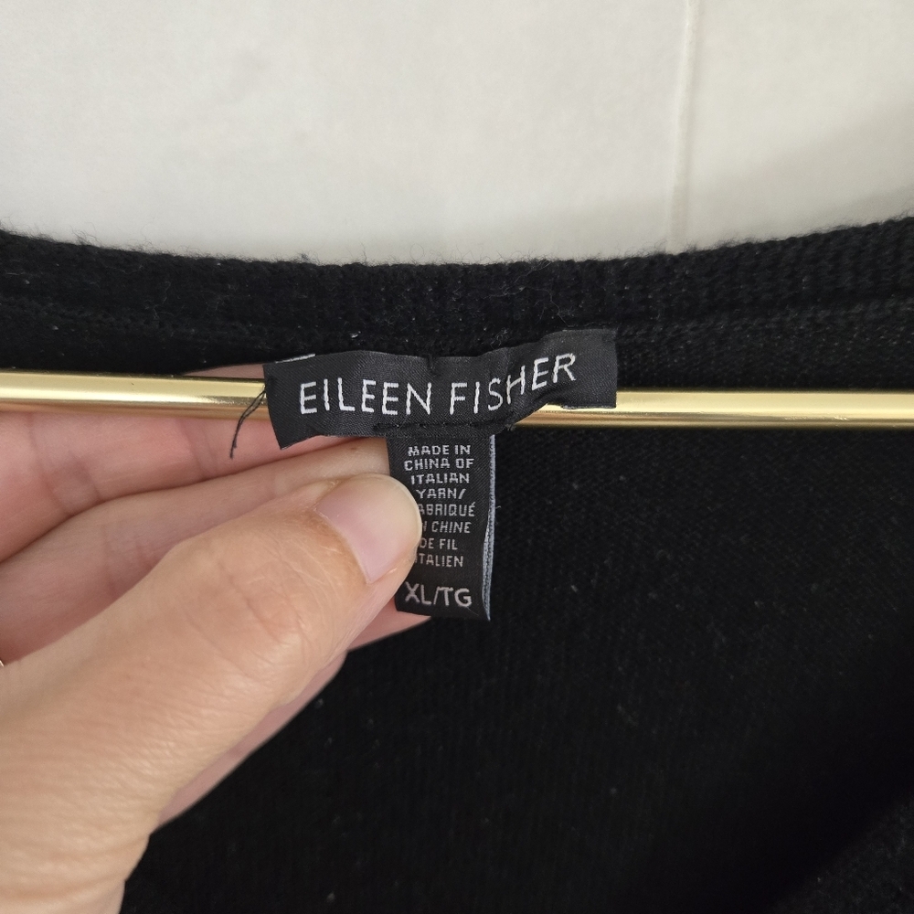 Eileen Fisher 100% Merino Wool V-neck Tunic Dress Top Long Sleeve Solid Black XL - Picture 4 of 7